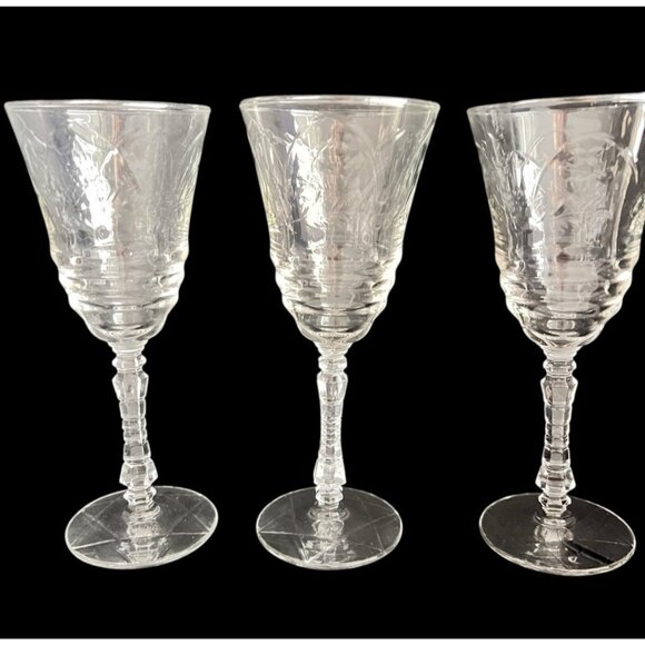 Vintage 3 Pc Libbey Rock Sharpe NORMANDY Stem 3005 Cut Glass Wine Glass 6.5” - Picture 1 of 10
